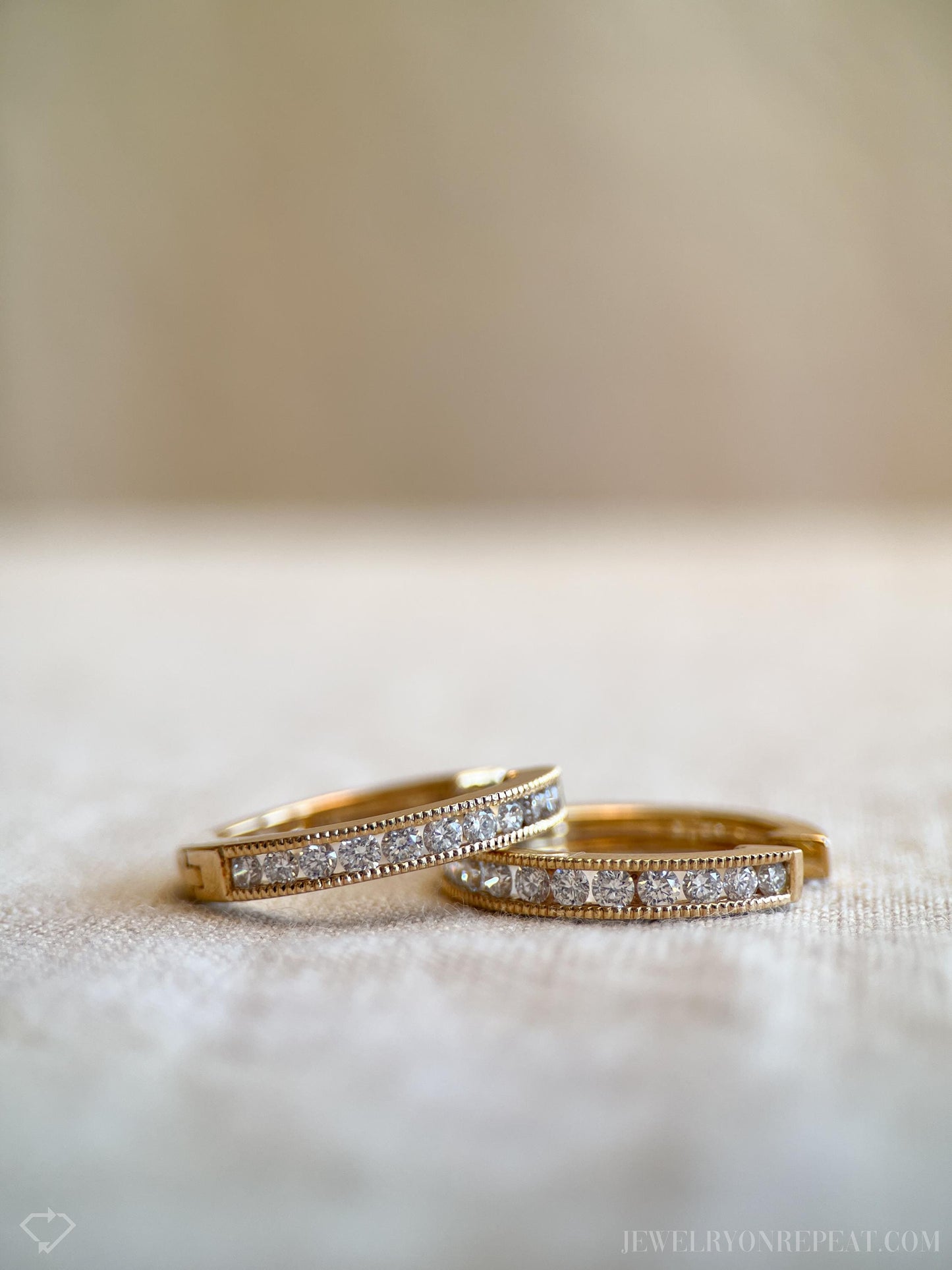 Vintage Diamond Hoop Earrings in 14k Gold