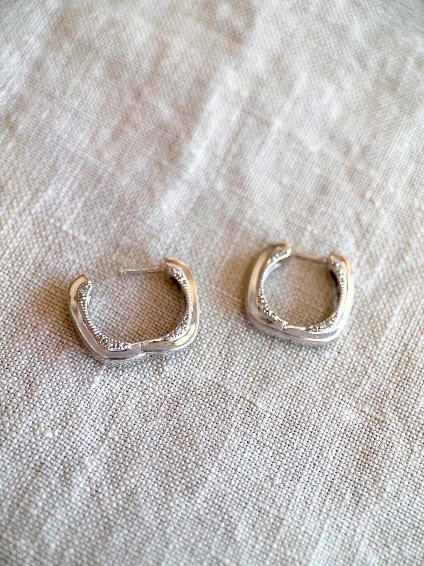 Vintage Diamond Hoop Earrings in 14k White Gold