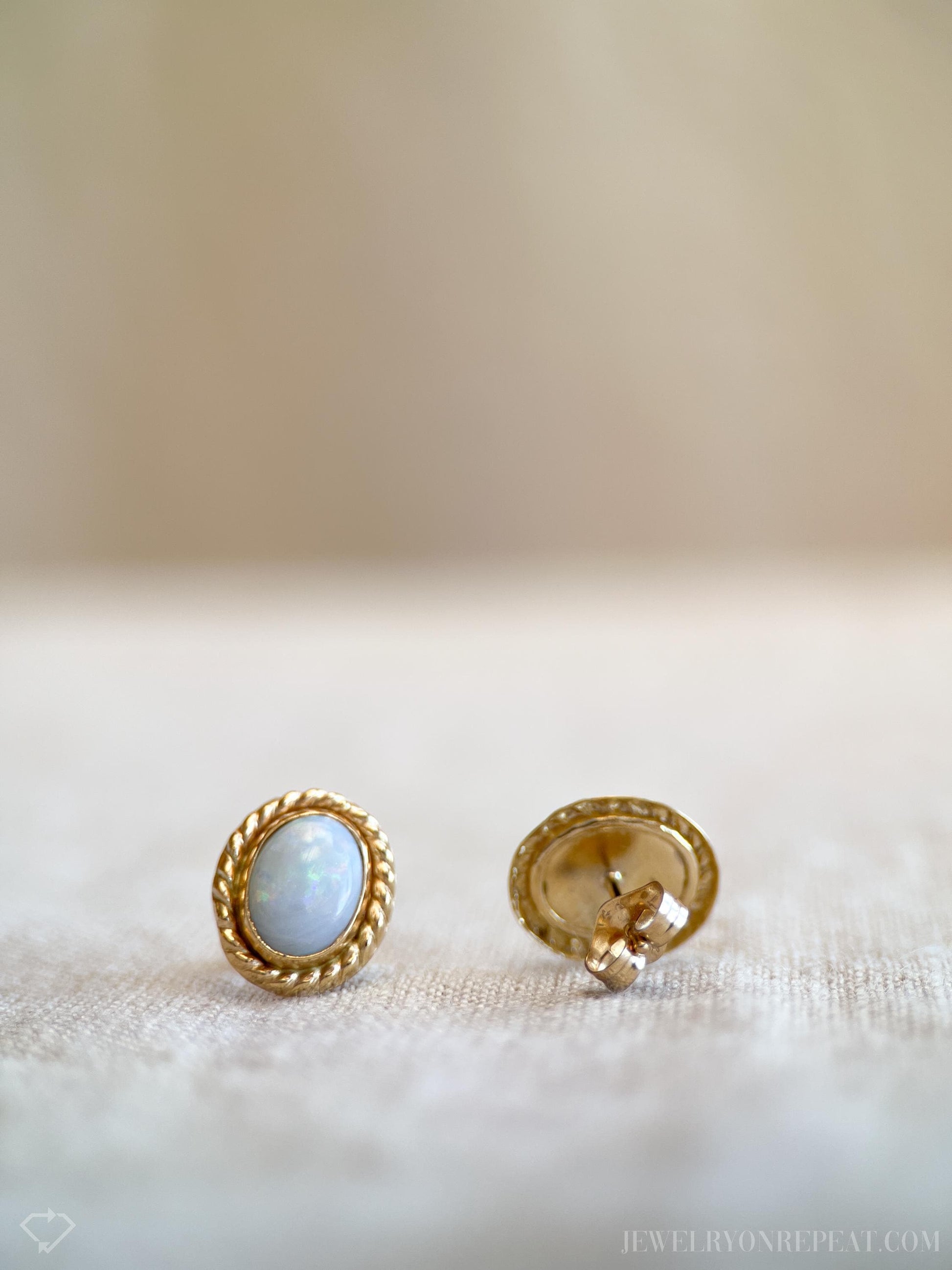 Vintage Opal Oval Stud Earrings in 14k Gold