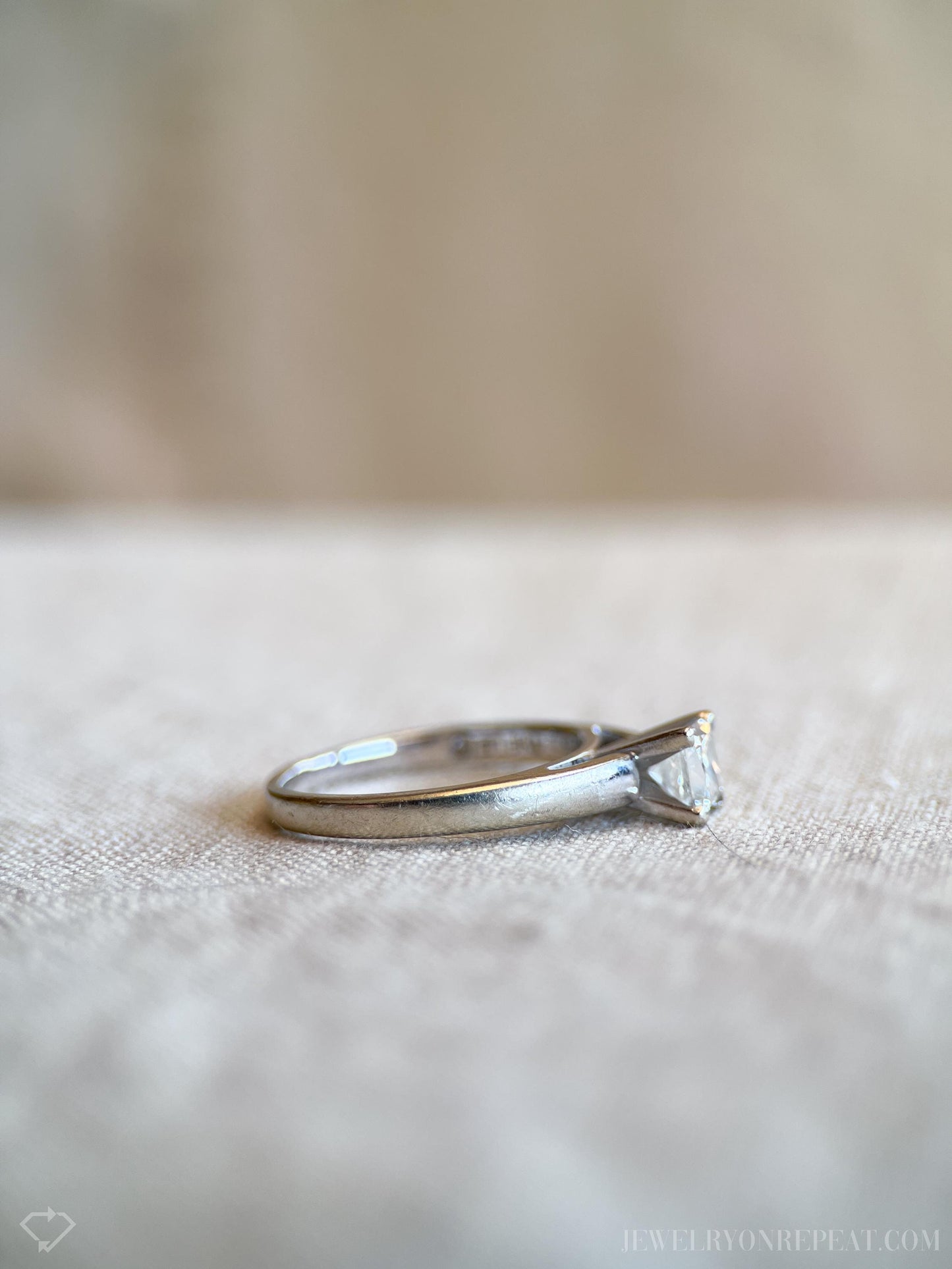Vintage Diamond Engagement Ring, Princess Cut, 14k White Gold, 1990s Solitaire Bridal Ring