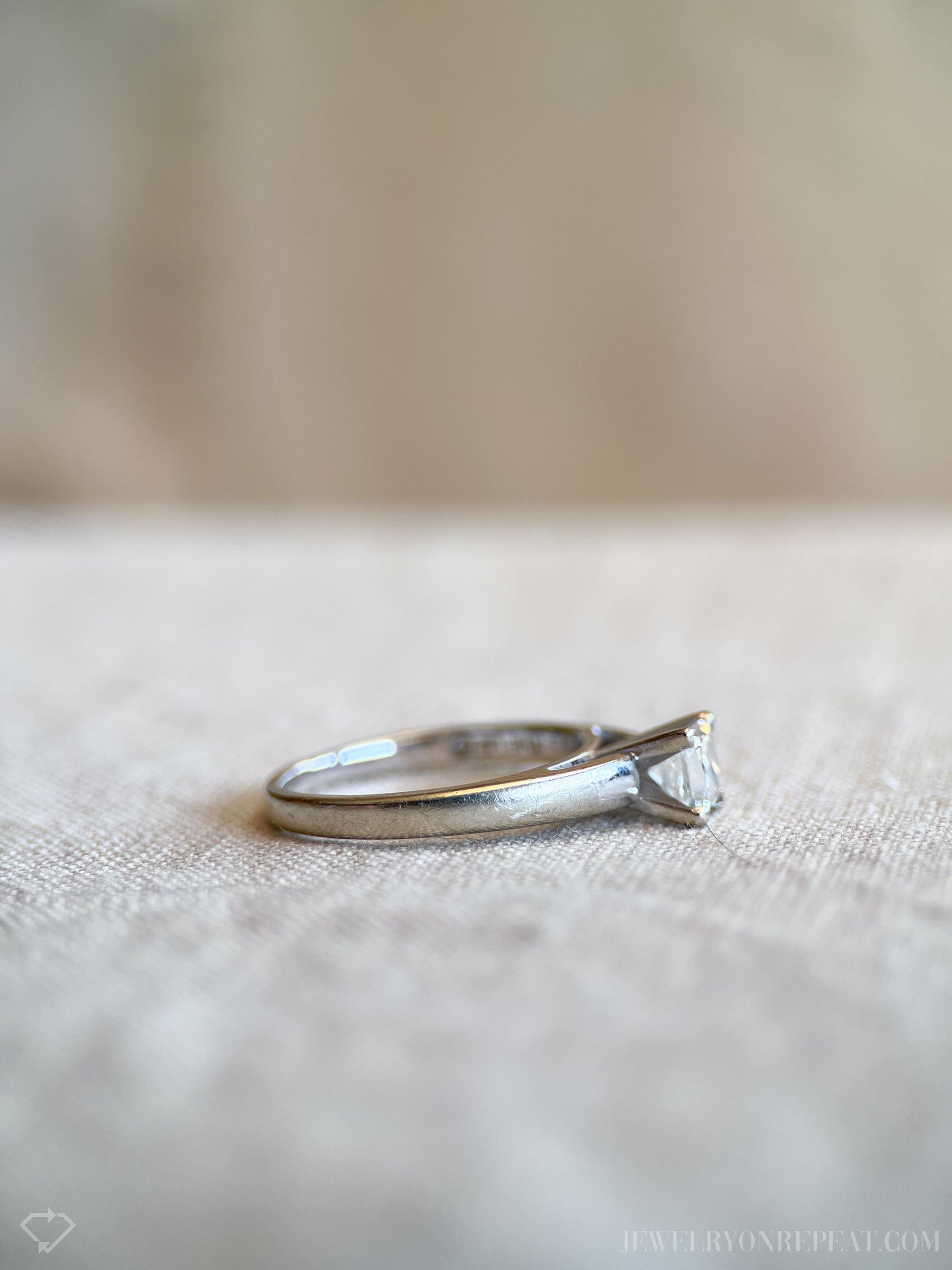 Vintage Diamond Engagement Ring, Princess Cut, 14k White Gold, 1990s Solitaire Bridal Ring