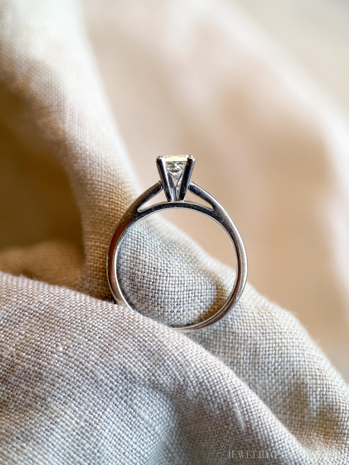 Vintage Diamond Engagement Ring, Princess Cut, 14k White Gold, 1990s Solitaire Bridal Ring
