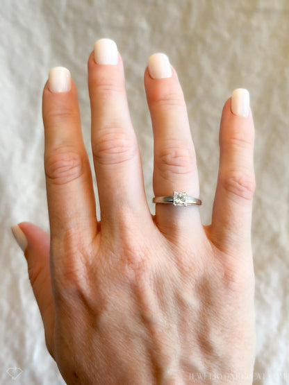 Vintage Diamond Engagement Ring, Princess Cut, 14k White Gold, 1990s Solitaire Bridal Ring