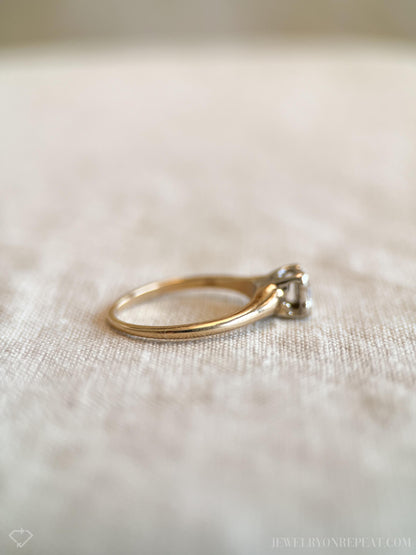 Vintage Diamond Engagement Ring, Round Cut, 14k Gold, 1930s Art Deco Solitaire Bridal Ring