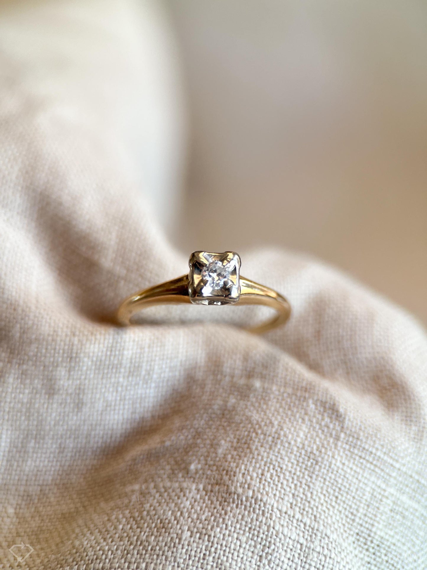 Vintage Diamond Engagement Ring, Round Cut, 14k Gold, 1930s Art Deco Solitaire Bridal Ring