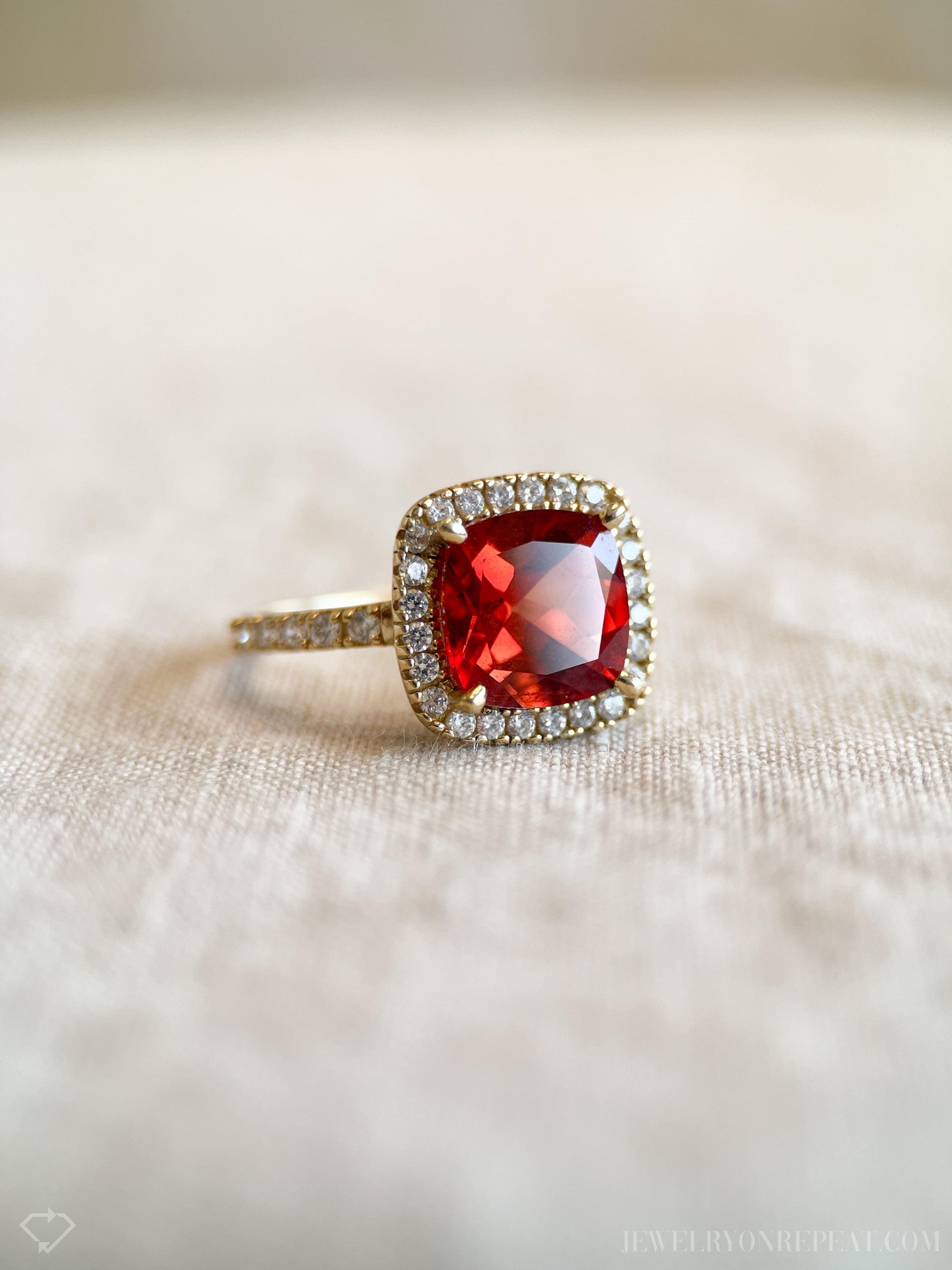 Vintage Orange Quartz Halo Ring in 14k Gold