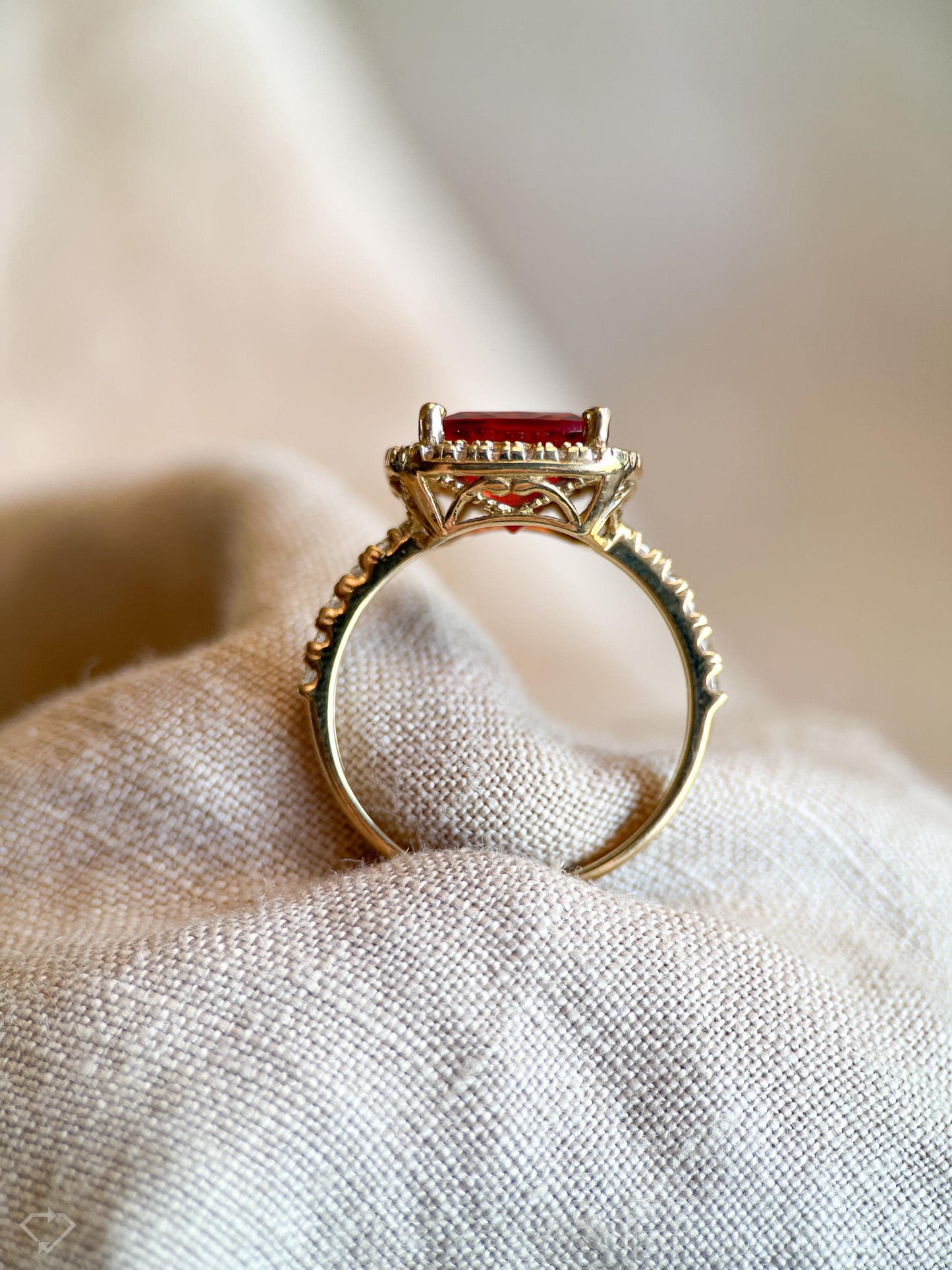 Vintage Orange Quartz Halo Ring in 14k Gold