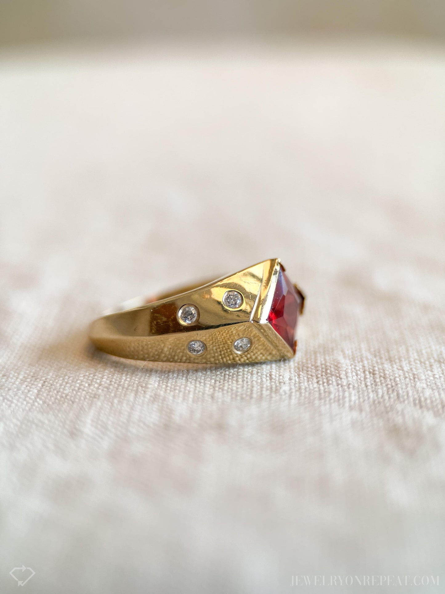 Vintage Geometric Citrine Gemstone Ring in 14k Gold