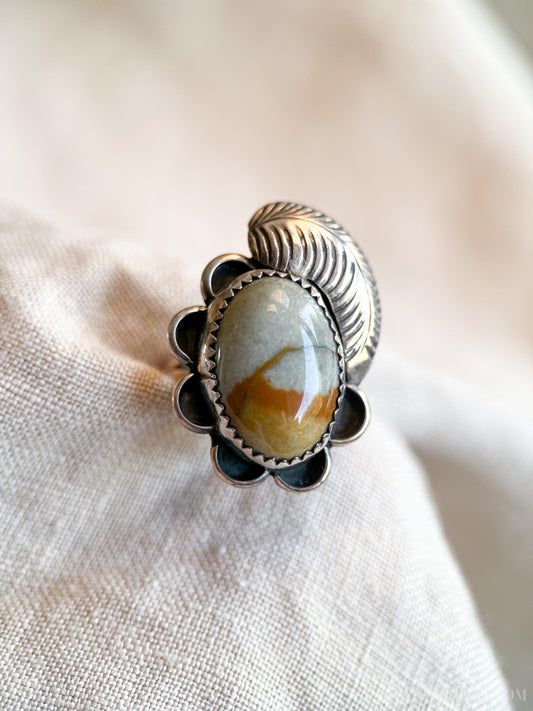 Vintage Jasper Gemstone Ring in Sterling Silver