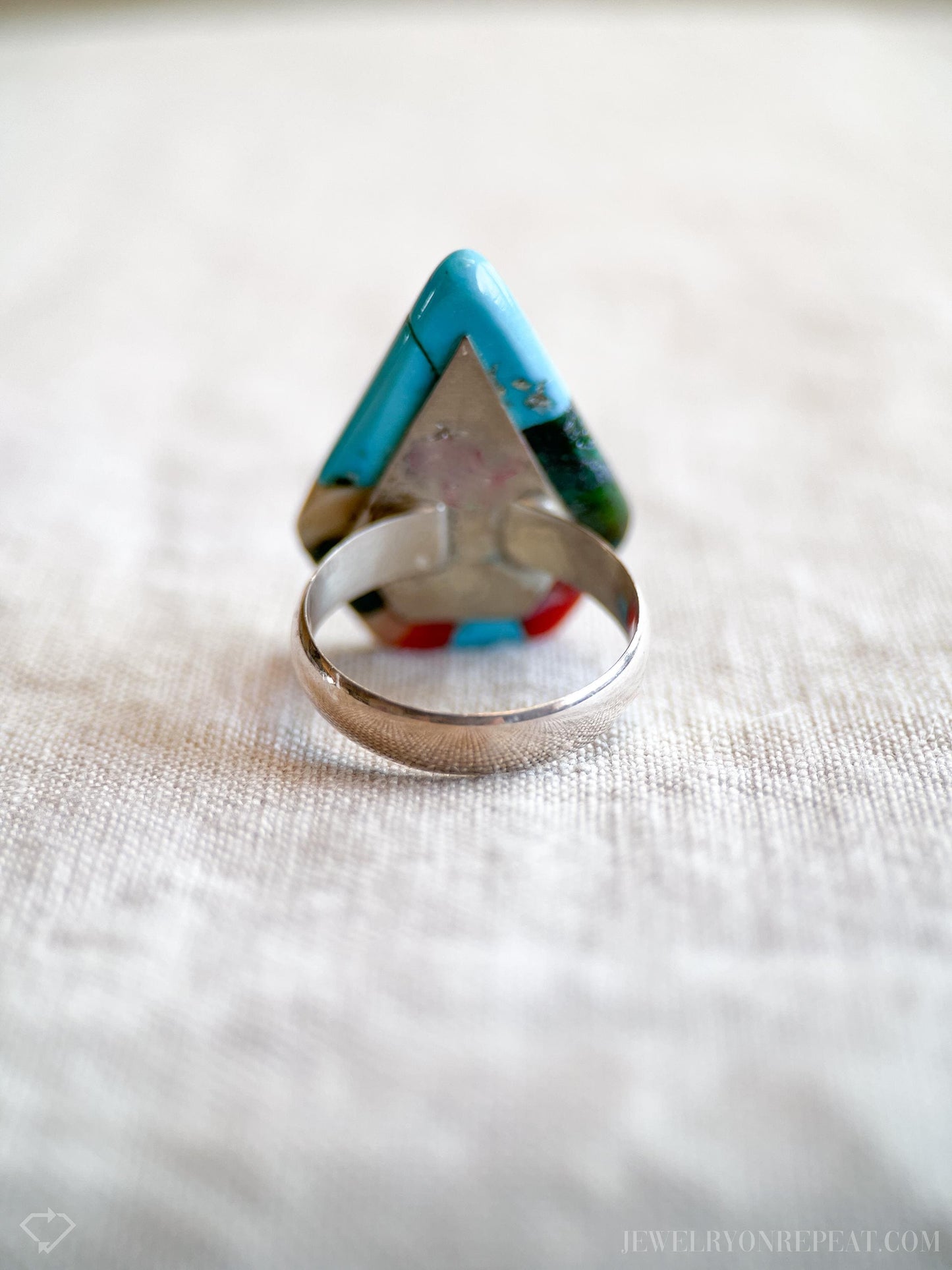 Vintage Inlaid Gemstone Ring in Sterling Silver