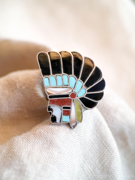 Vintage Sterling Silver Gemstone Headdress Ring