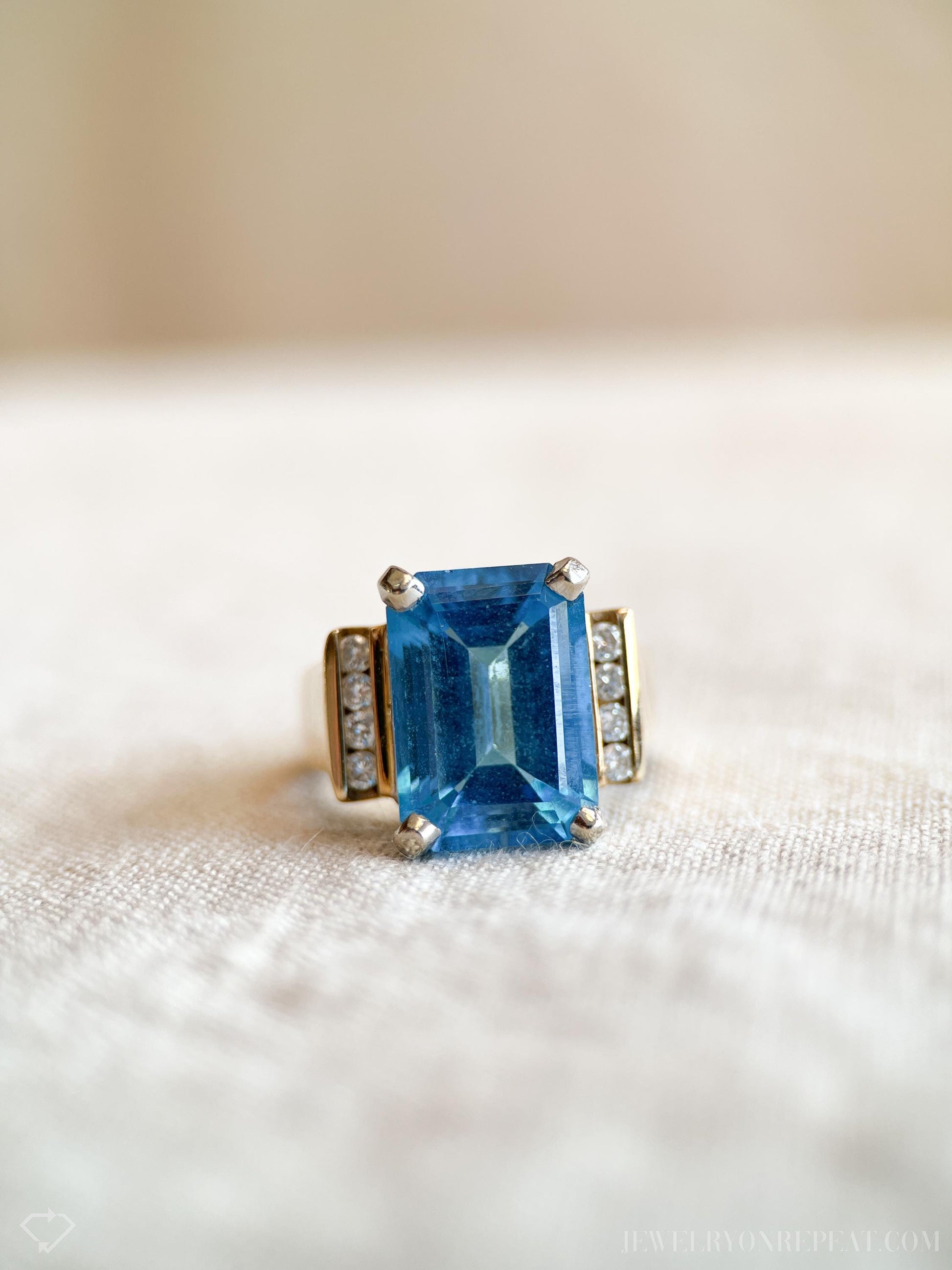 Vintage Blue Topaz Gemstone Ring in 14k Gold