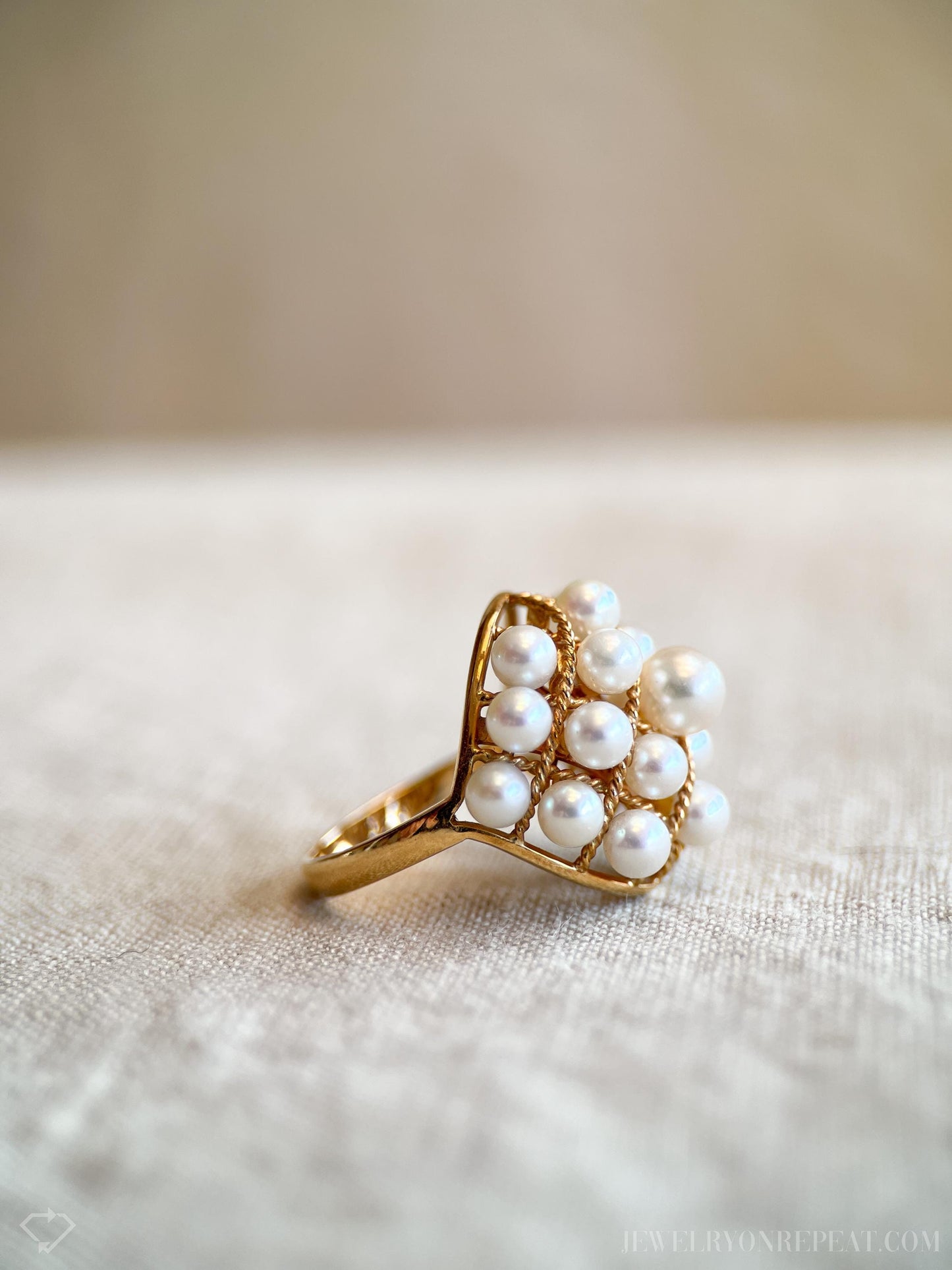 Vintage Cluster Akoya Pearl Ring in 18k Gold