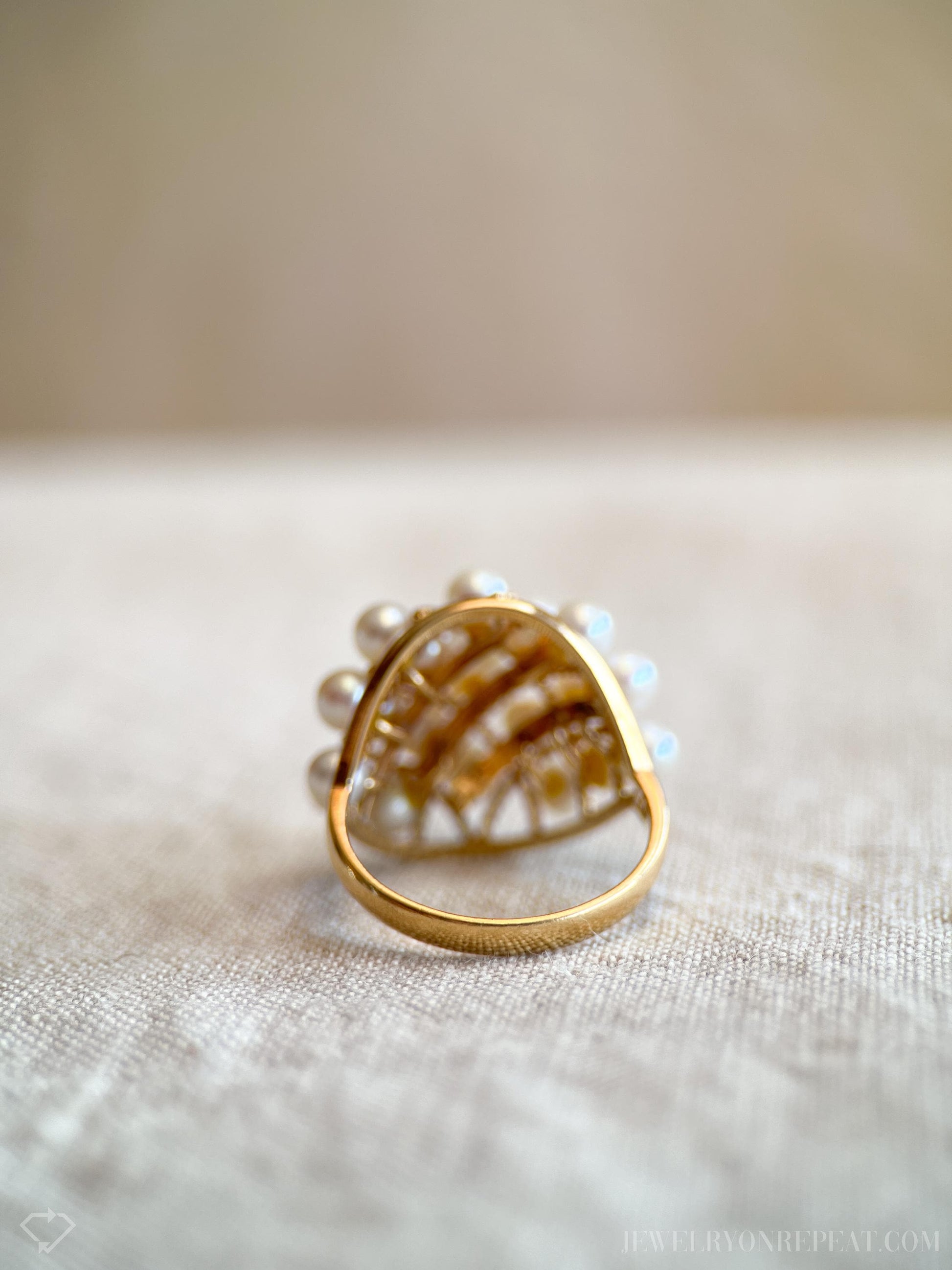 Vintage Cluster Akoya Pearl Ring in 18k Gold