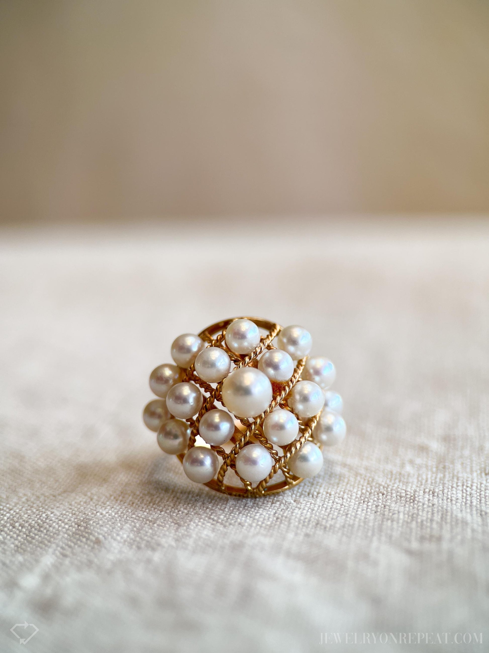 Vintage Cluster Akoya Pearl Ring in 18k Gold