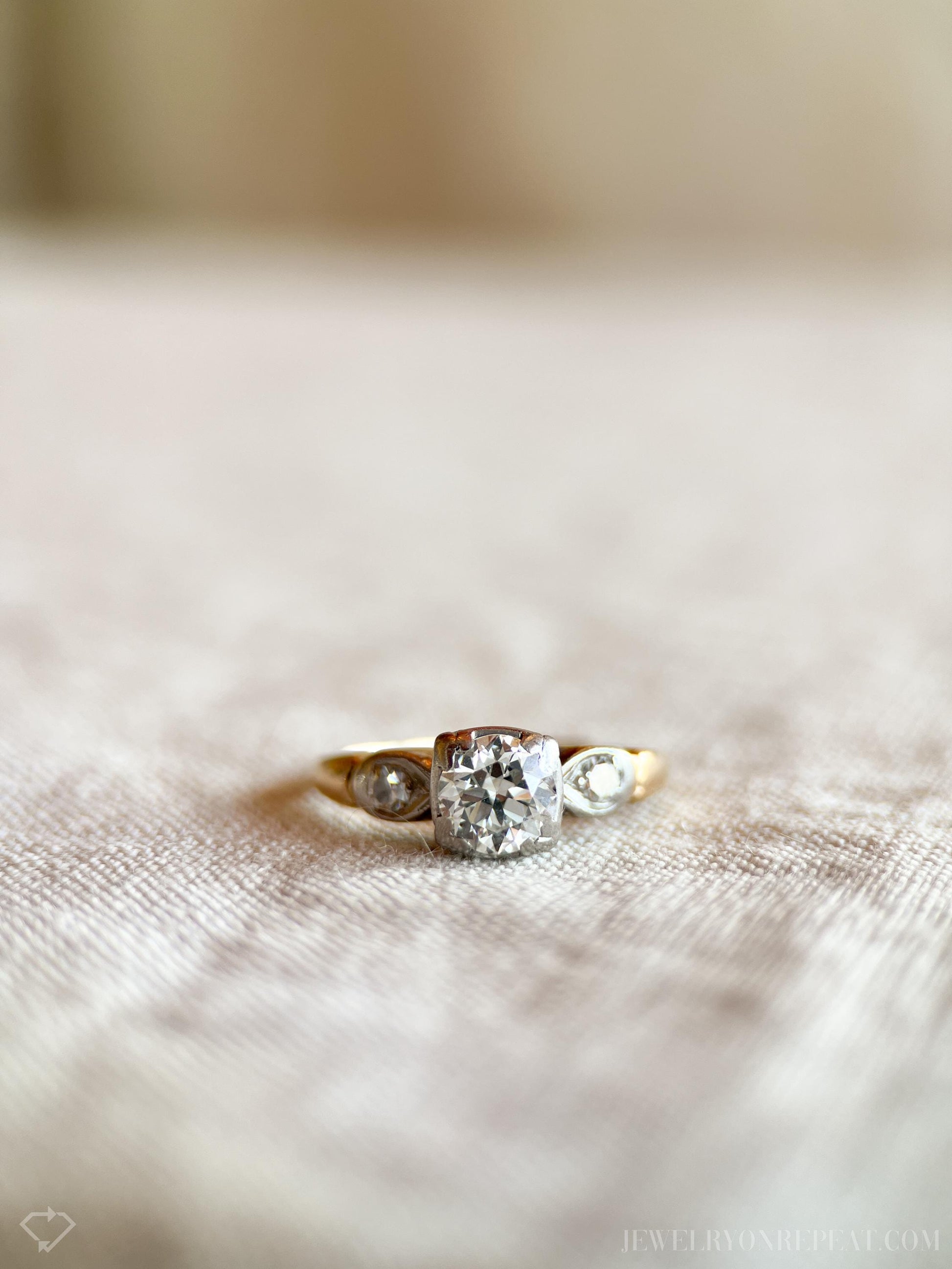 Vintage 1940s Art Deco Diamond Engagement Ring, 14k Gold