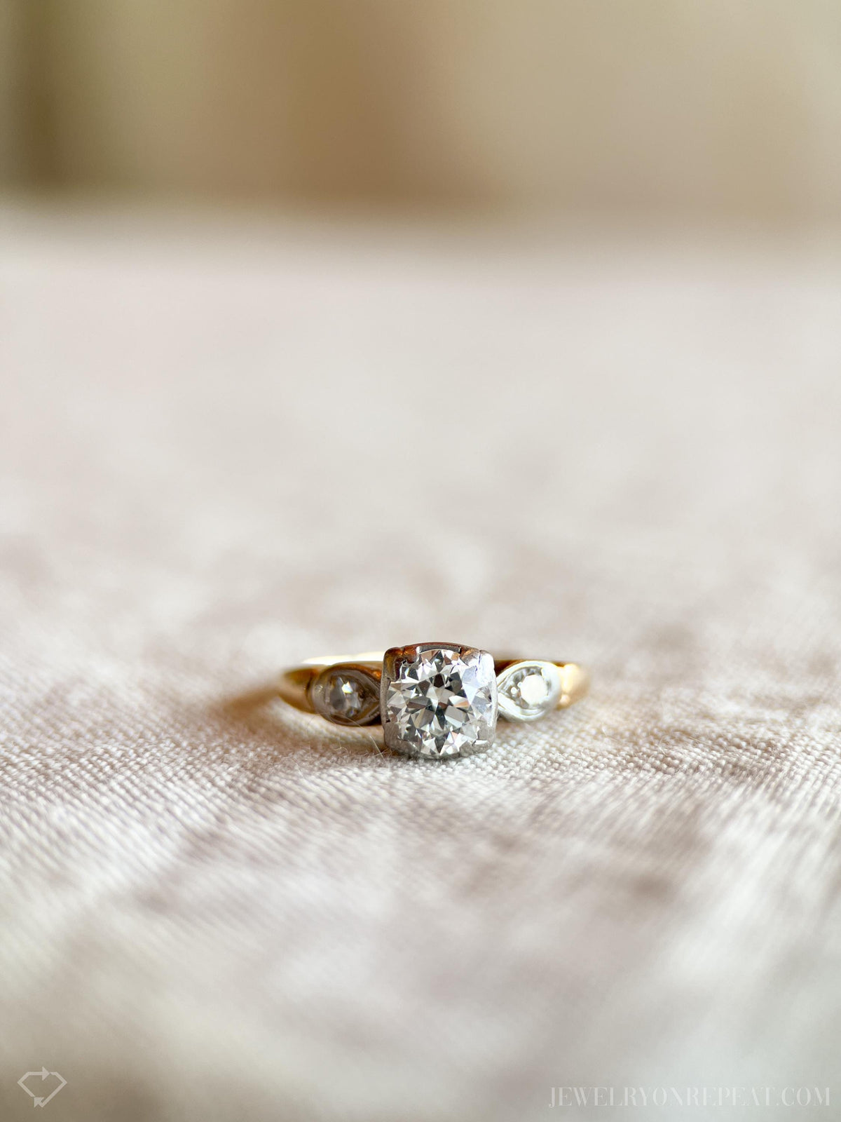Vintage 1940s Art Deco Diamond Engagement Ring, 14k Gold