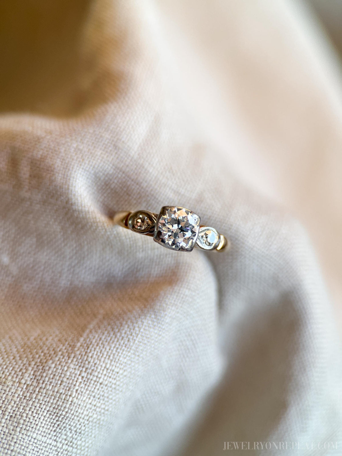 Vintage 1940s Art Deco Diamond Engagement Ring, 14k Gold