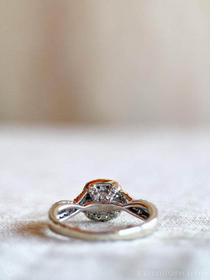 Vintage Diamond Engagement Ring, Round Cut, 14k White Gold, 1990s Halo Infinity Bridal Ring