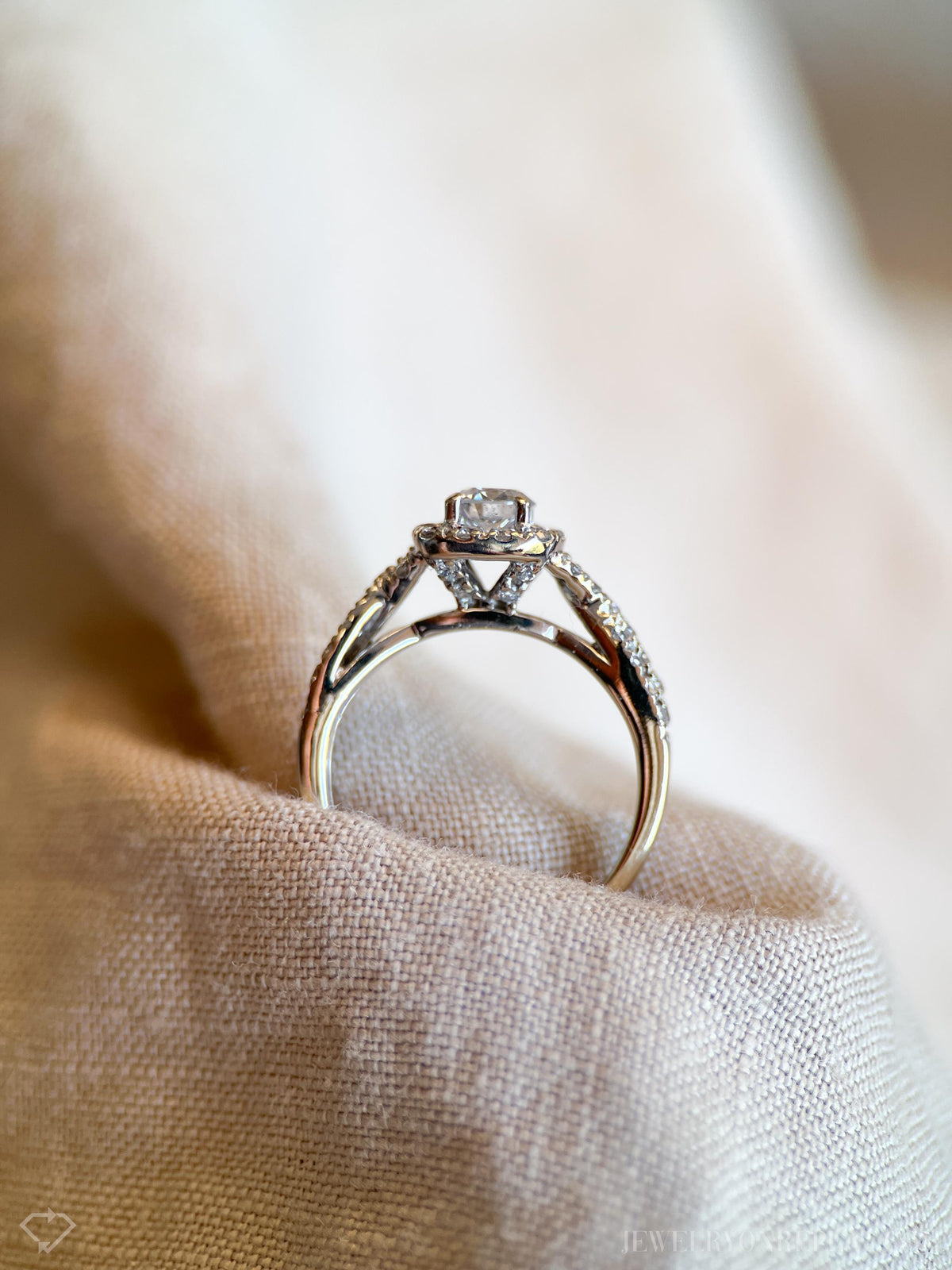 Vintage Diamond Engagement Ring, Round Cut, 14k White Gold, 1990s Halo Infinity Bridal Ring