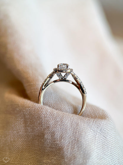 Vintage Diamond Engagement Ring, Round Cut, 14k White Gold, 1990s Halo Infinity Bridal Ring