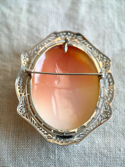 Vintage 1930s Cameo Brooch in 10k White Gold