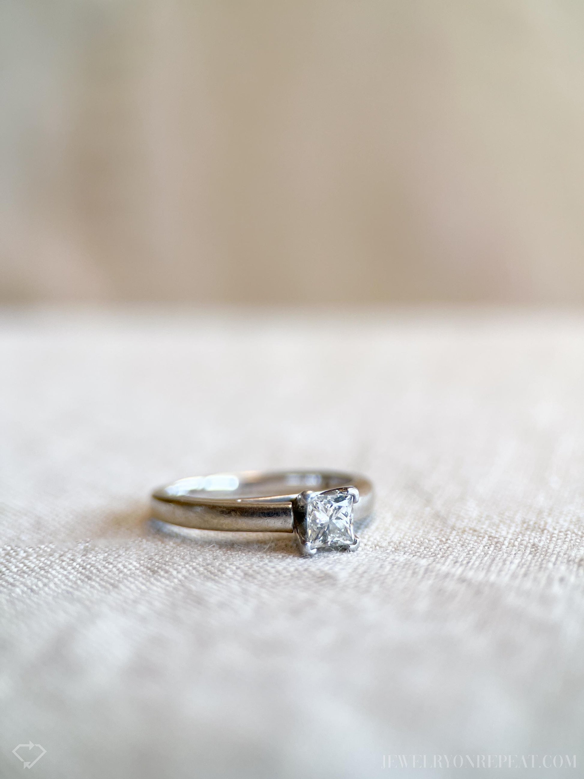 Vintage Princess Cut Diamond Solitaire Engagement Ring in Platinum and White Gold