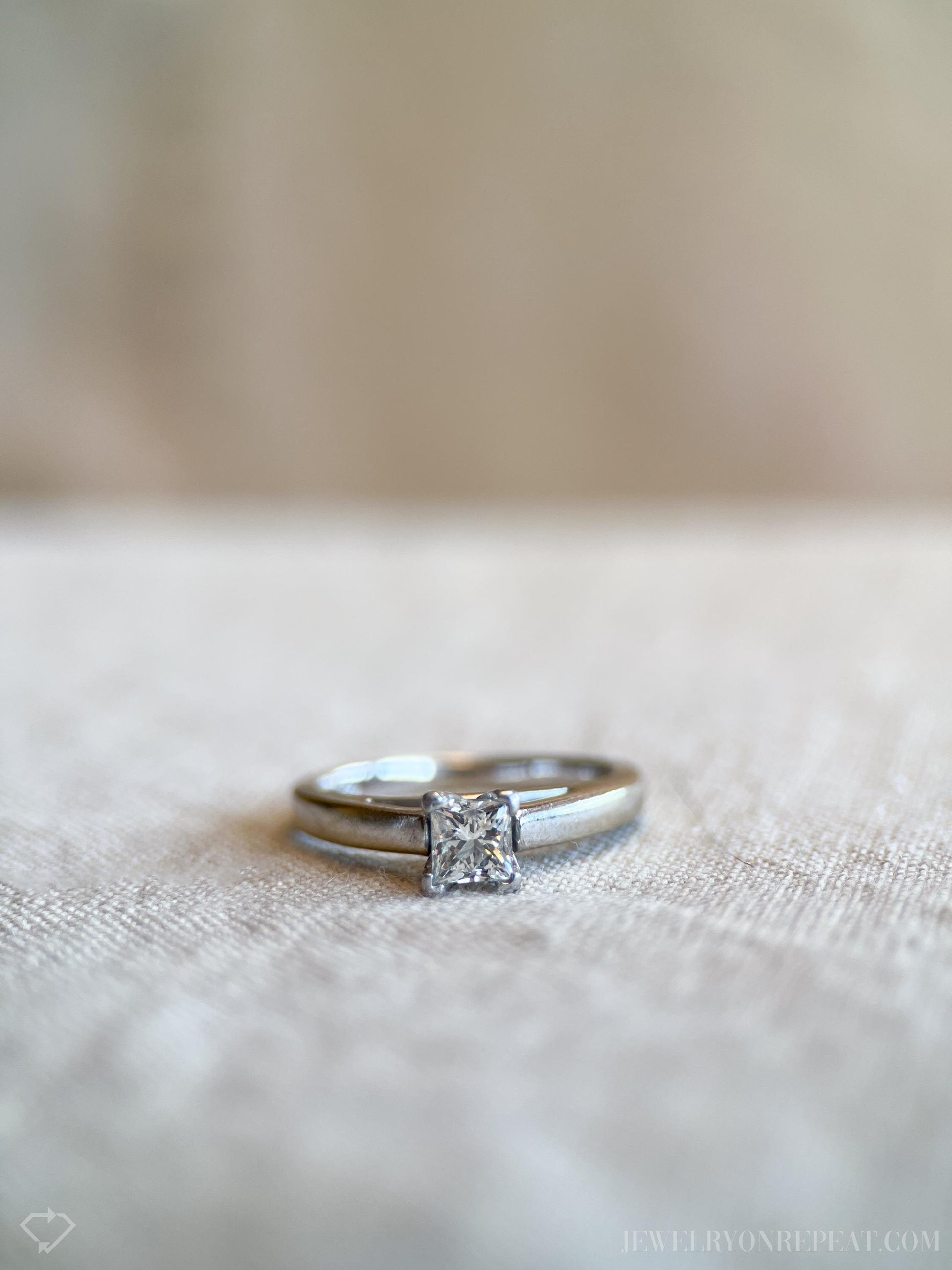 Vintage Diamond Engagement Ring, Princess Leo Cut, 14k White Gold, 2000s Solitaire Prong Setting