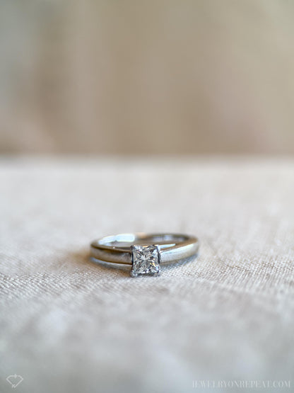 Vintage Diamond Engagement Ring, Princess Leo Cut, 14k White Gold, 2000s Solitaire Prong Setting