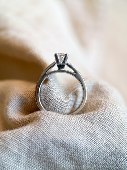 Vintage Diamond Engagement Ring, Princess Leo Cut, 14k White Gold, 2000s Solitaire Prong Setting