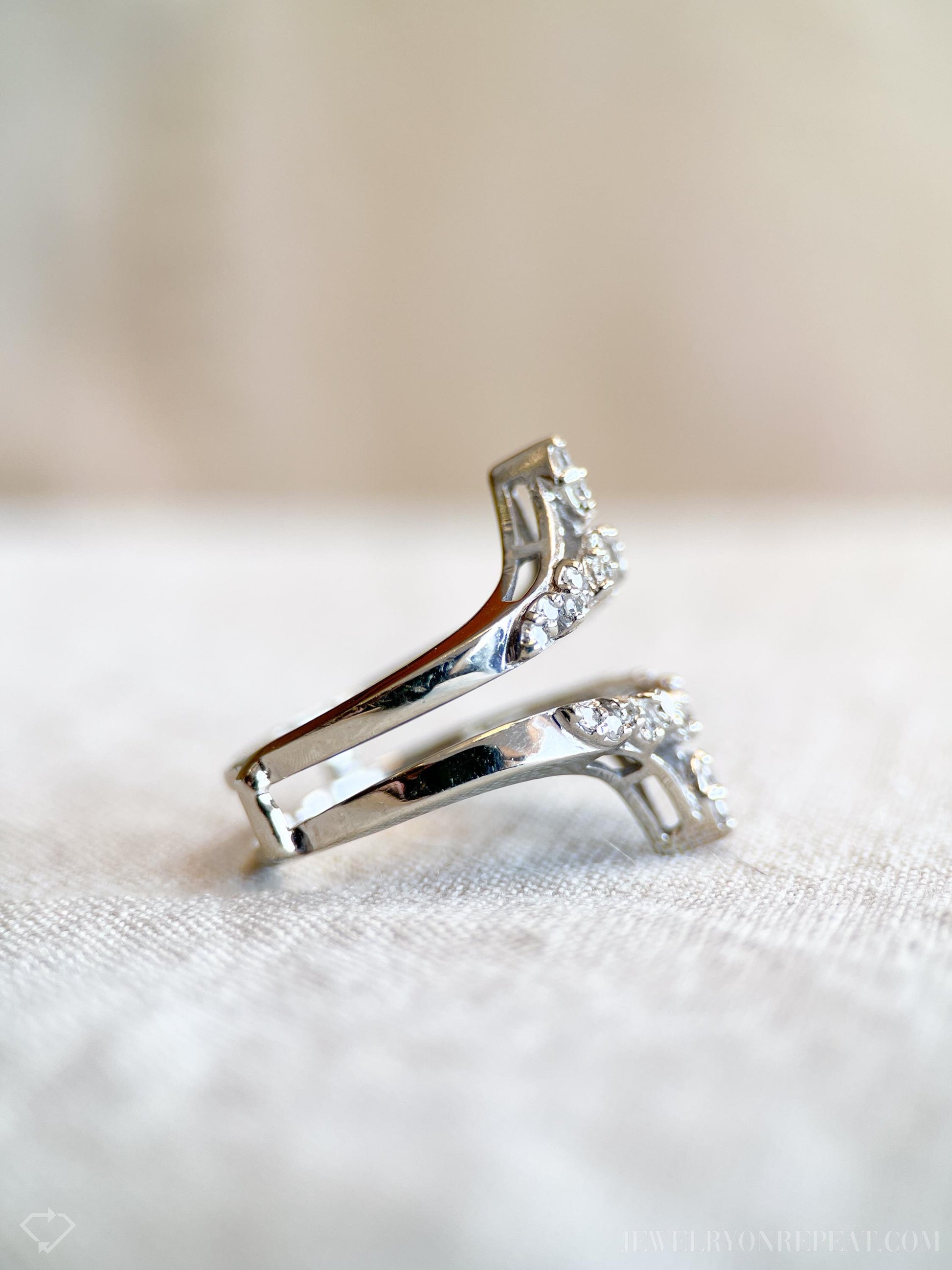 Vintage 1990s Diamond Wedding Ring Guard, 14k White Gold
