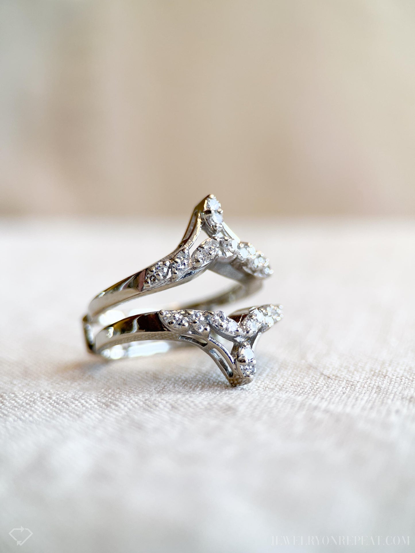 Vintage 1990s Diamond Wedding Ring Guard, 14k White Gold