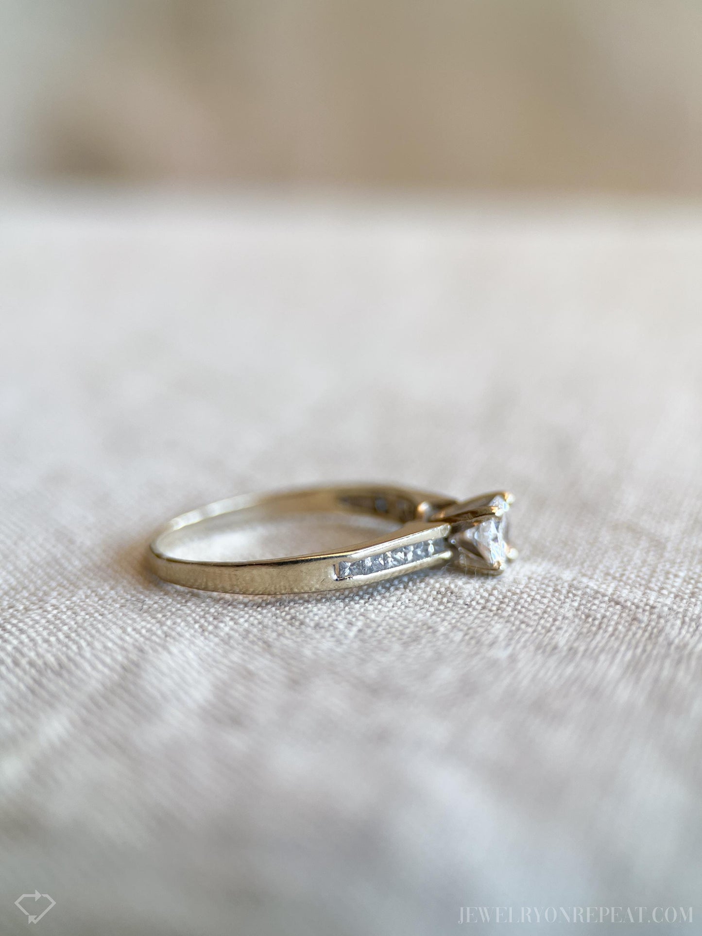 Vintage Diamond Engagement Ring, Round Cut, 18k White Gold, 1990s Channel Set Bridal Ring