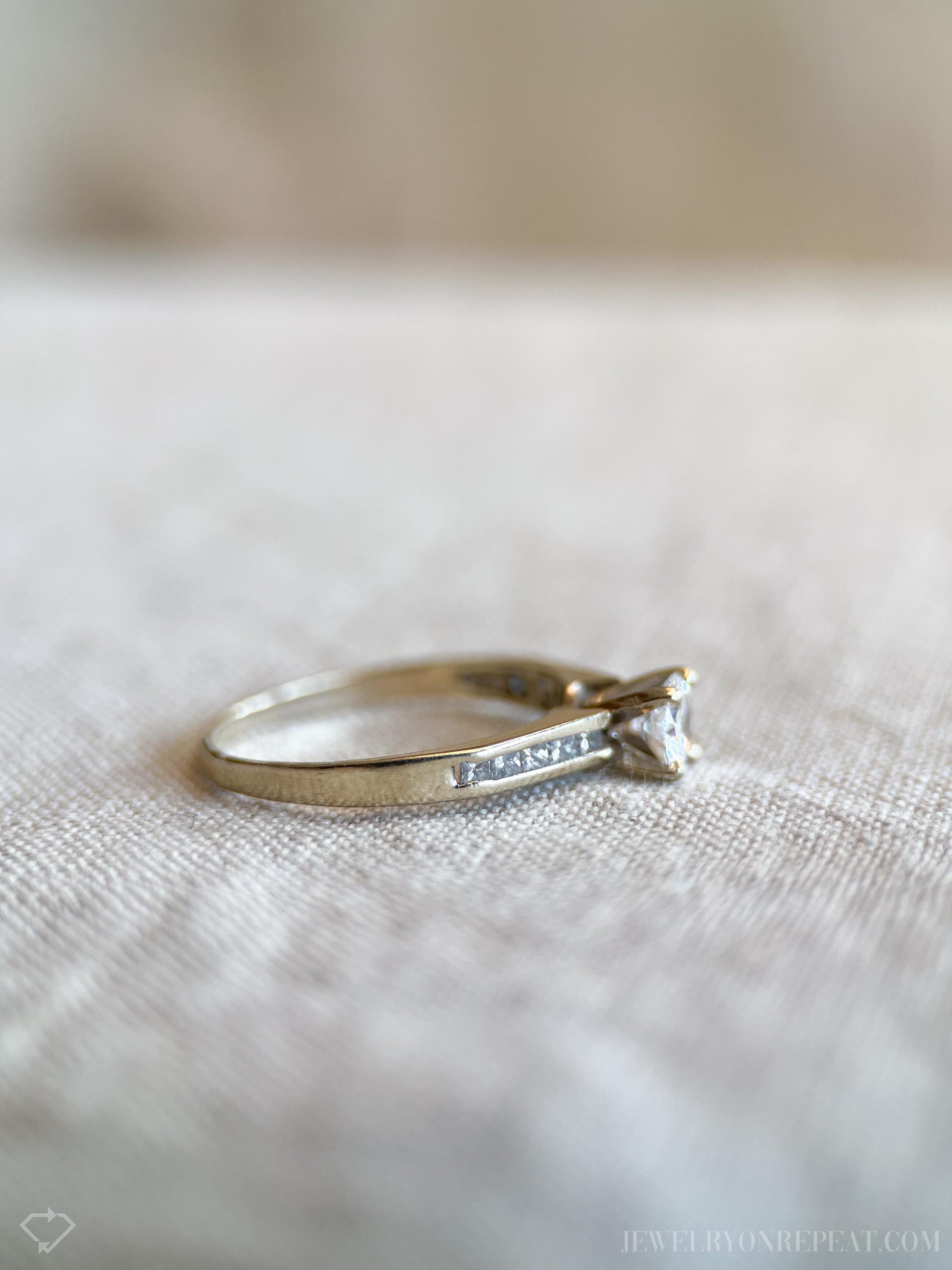 Vintage Diamond Engagement Ring, Round Cut, 18k White Gold, 1990s Channel Set Bridal Ring
