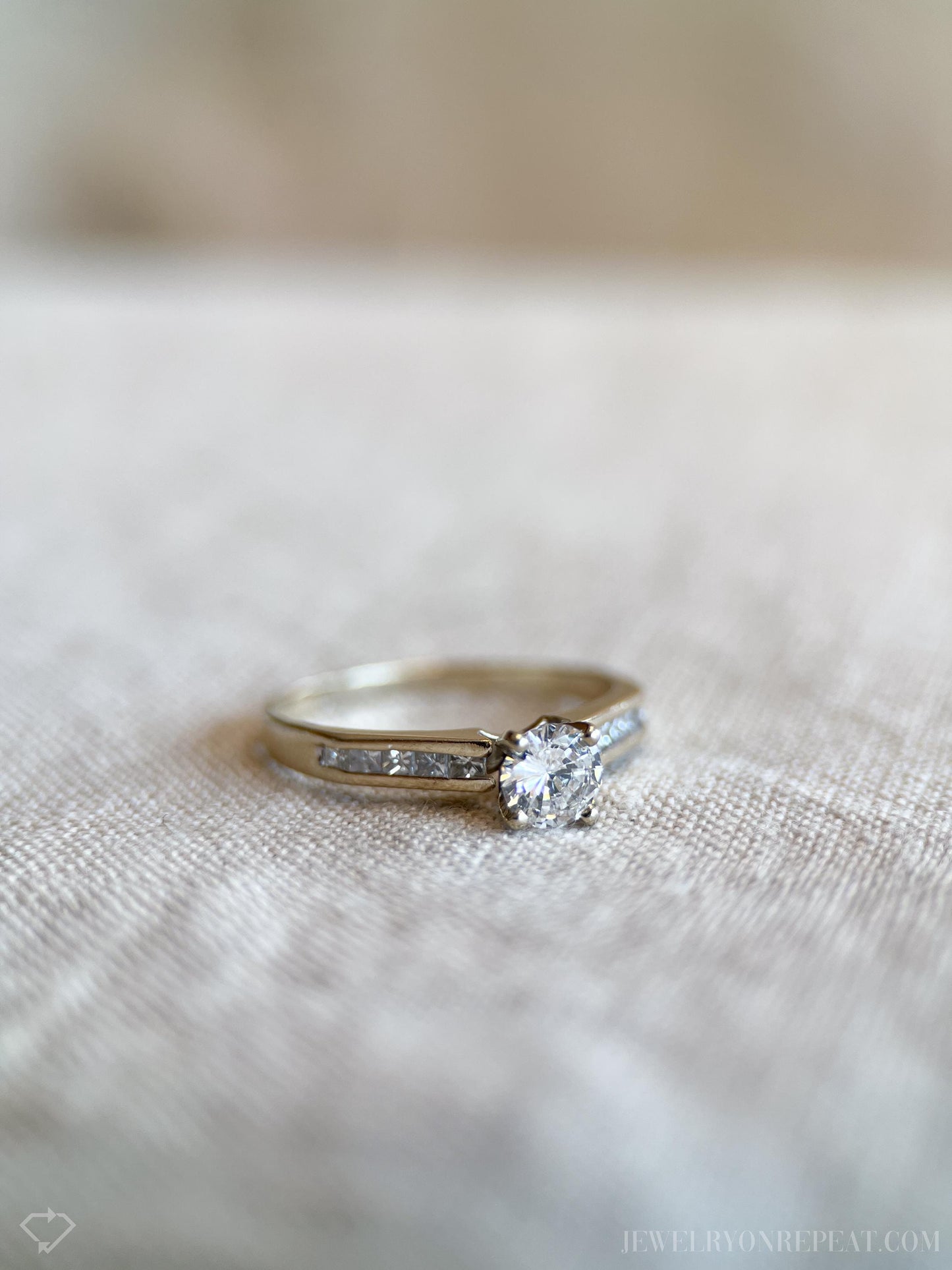 Vintage Diamond Engagement Ring, Round Cut, 18k White Gold, 1990s Channel Set Bridal Ring