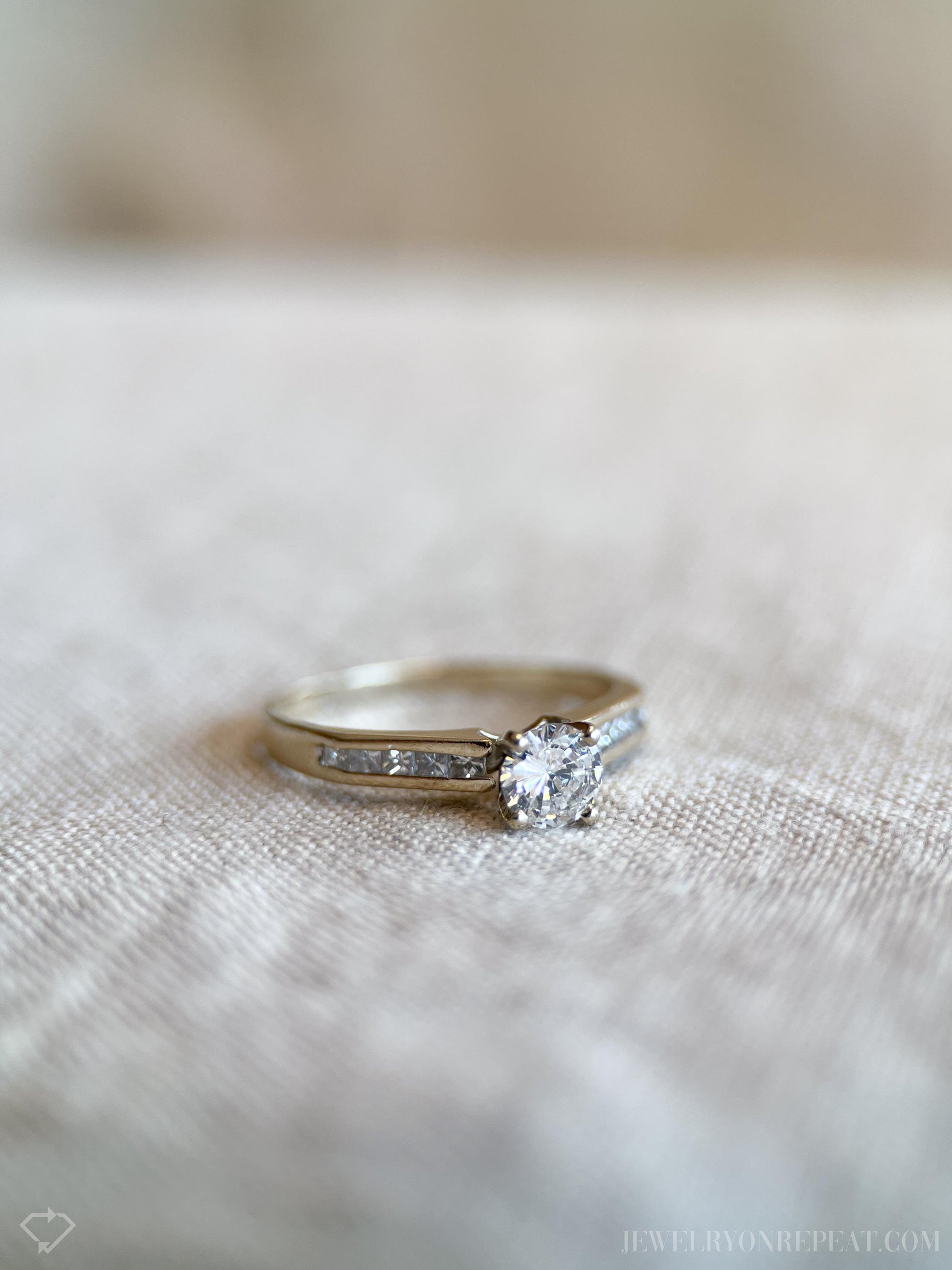 Vintage Diamond Engagement Ring, Round Cut, 18k White Gold, 1990s Channel Set Bridal Ring