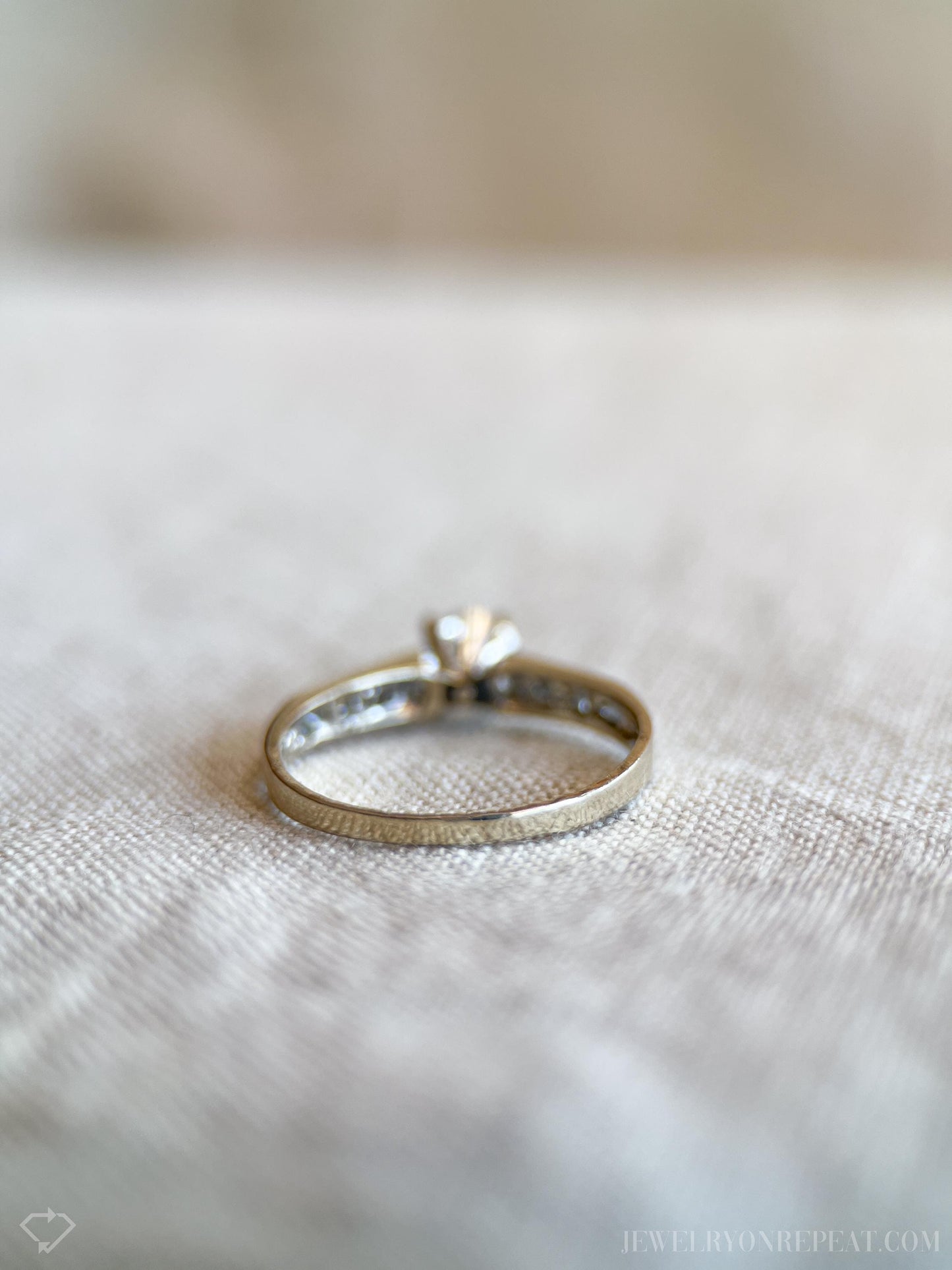 Vintage Diamond Engagement Ring, Round Cut, 18k White Gold, 1990s Channel Set Bridal Ring