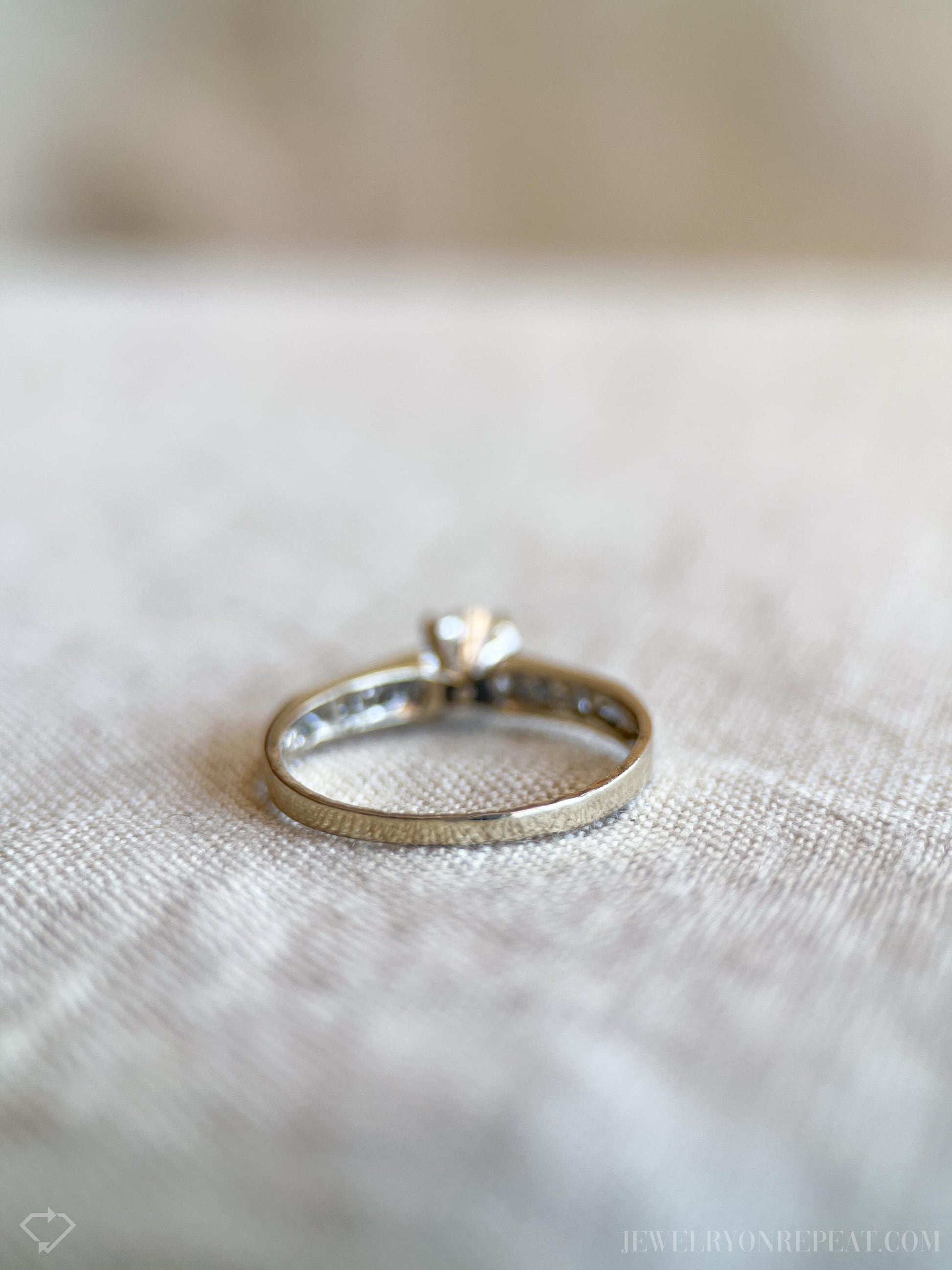 Vintage Diamond Engagement Ring, Round Cut, 18k White Gold, 1990s Channel Set Bridal Ring