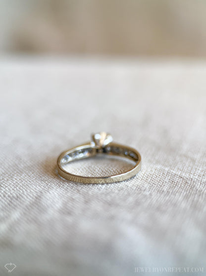 Vintage Diamond Engagement Ring, Round Cut, 18k White Gold, 1990s Channel Set Bridal Ring