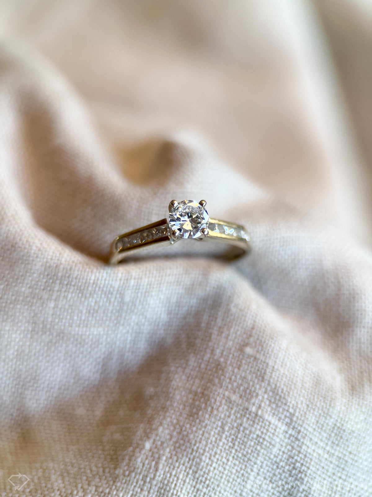 Vintage Diamond Engagement Ring, Round Cut, 18k White Gold, 1990s Channel Set Bridal Ring