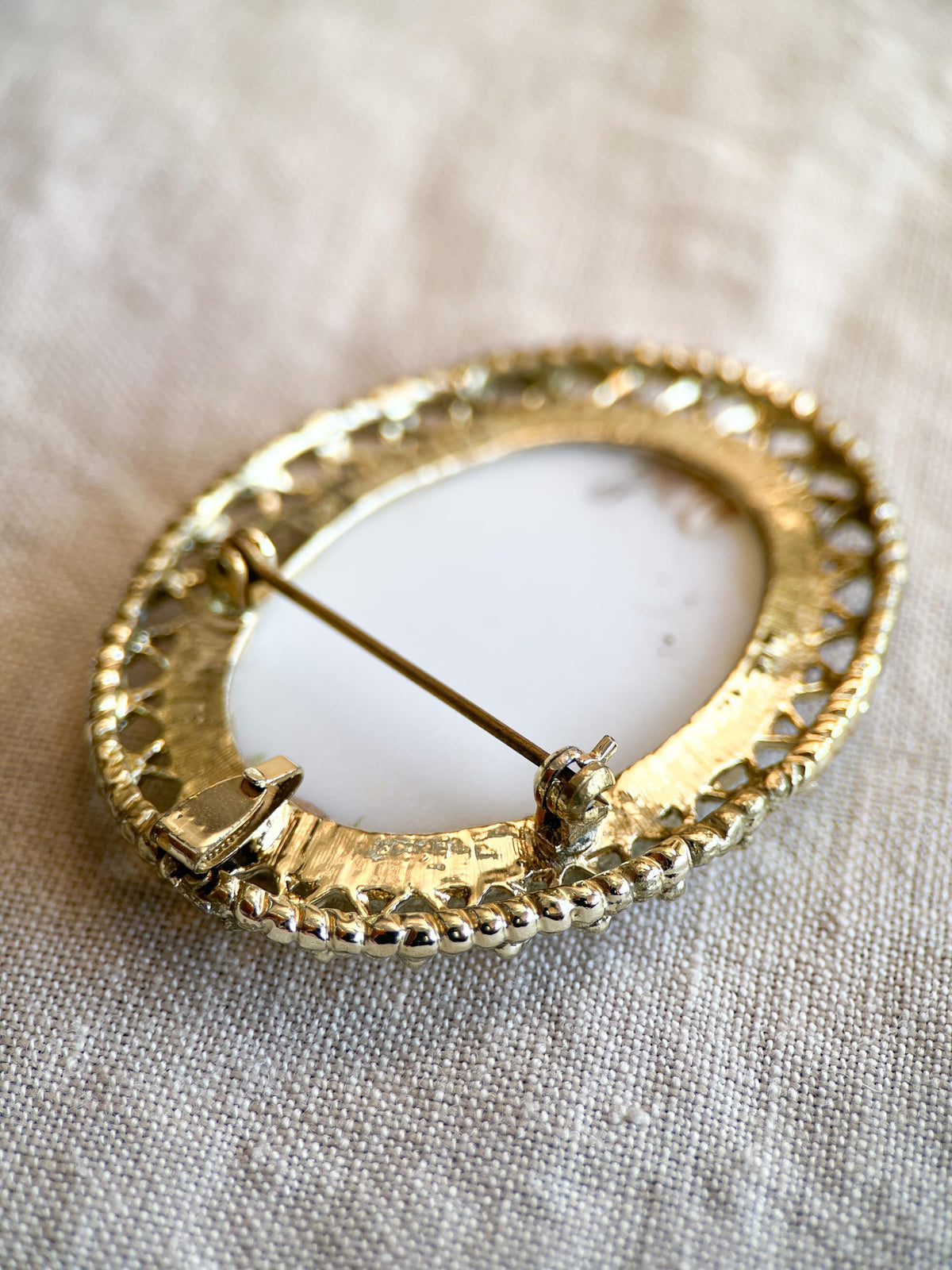 Vintage 1950s Floral Painted Porcelain Brooch, Gold Plated