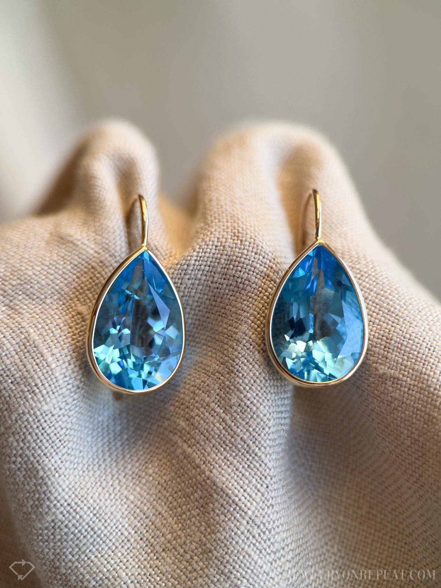 Vintage Blue Topaz Bezel Drop Earrings in 14k Gold