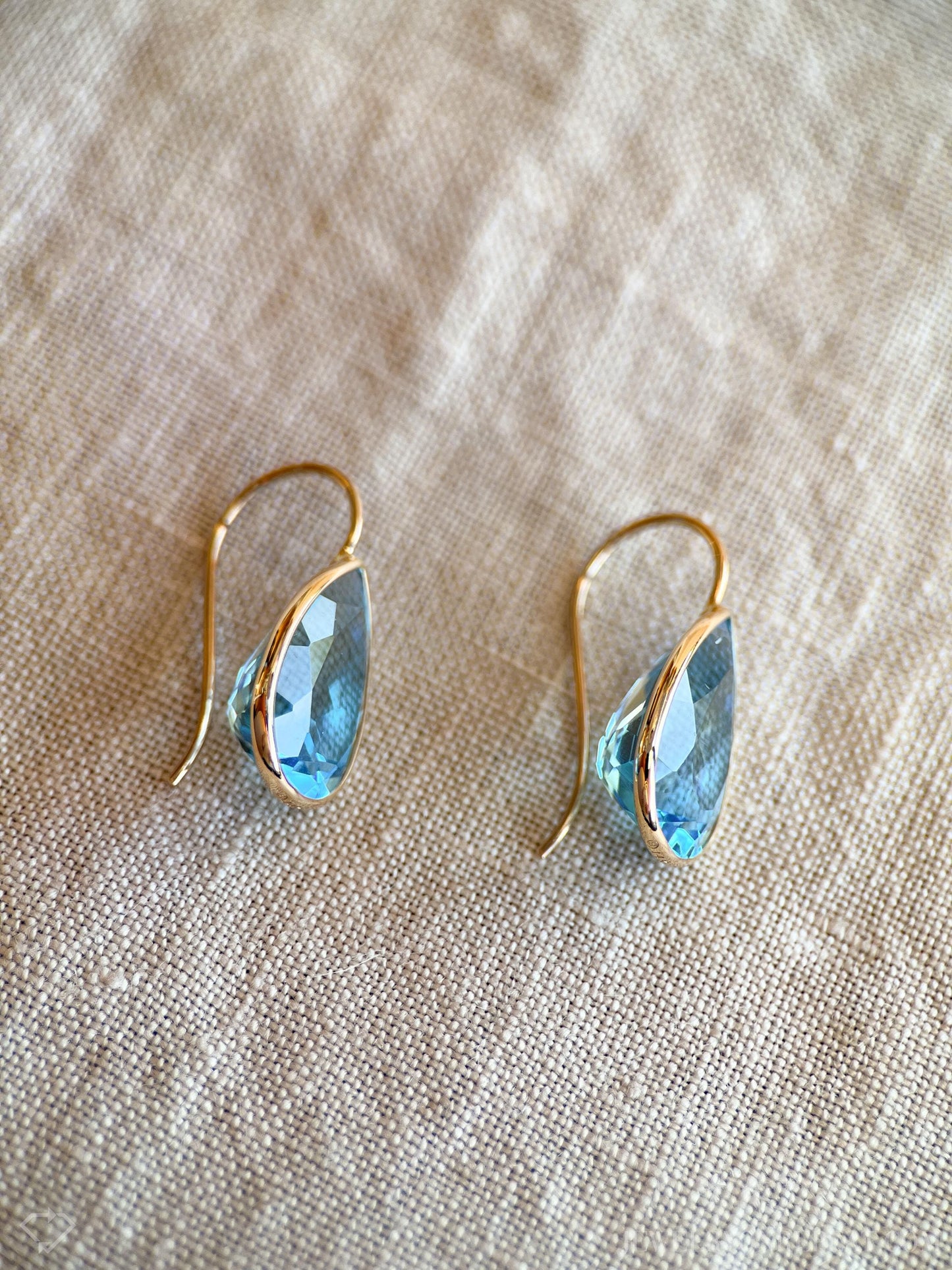 Vintage Blue Topaz Bezel Drop Earrings in 14k Gold