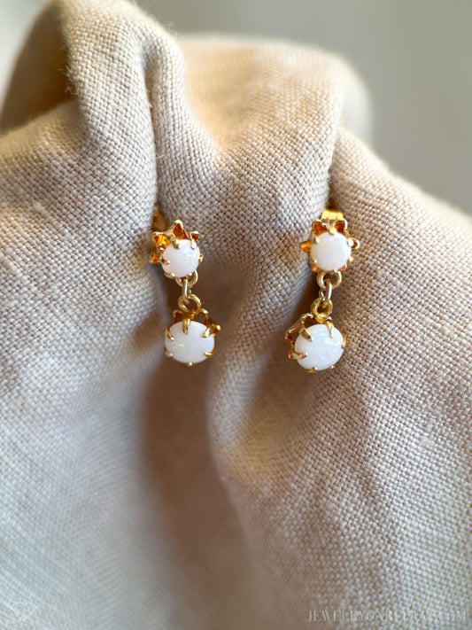 Vintage Opal Dangle Earrings in 14k Gold