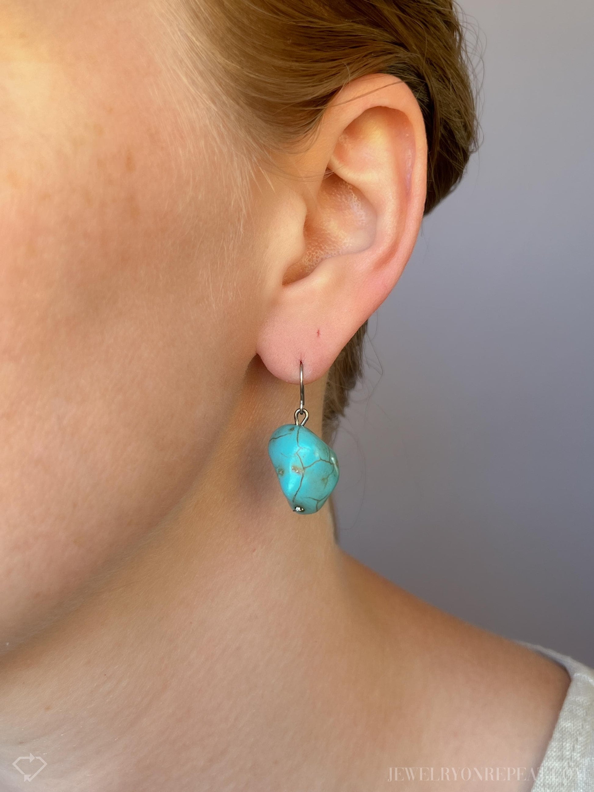 Vintage Turquoise Gemstone Dangle Earrings in Sterling Silver