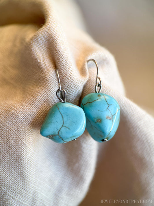 Vintage Turquoise Gemstone Dangle Earrings in Sterling Silver