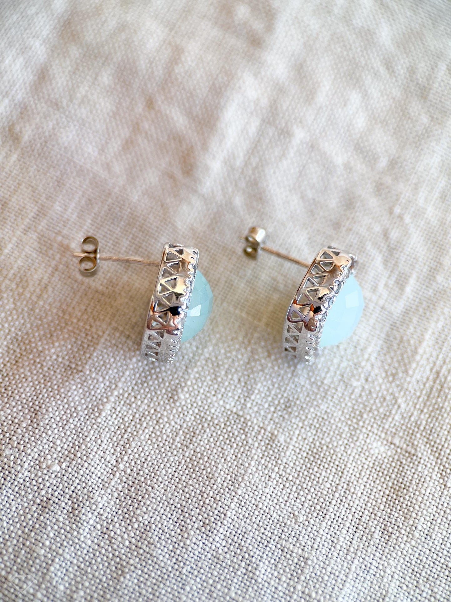 Vintage Chalcedony Gemstone Earrings in Sterling Silver