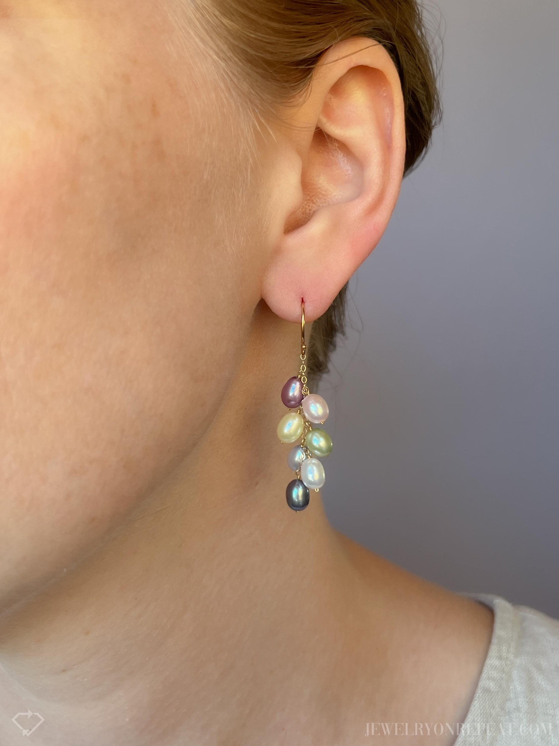 Vintage Pearl Cluster Dangle Earrings in 14k Gold