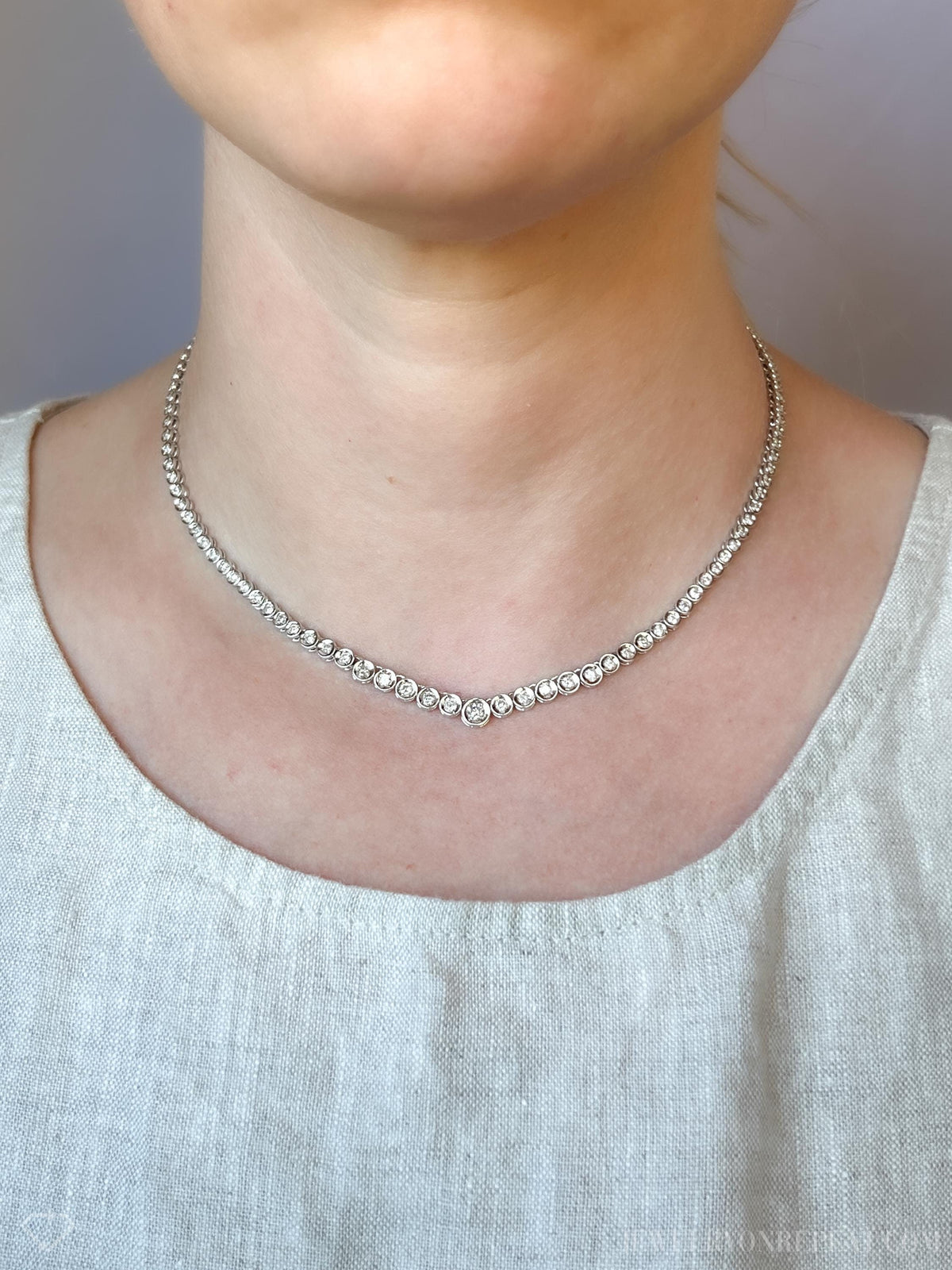 Vintage 1990s Diamond Necklace in 18k White Gold Timeless Sustainability • Vintage Fine Jewelry