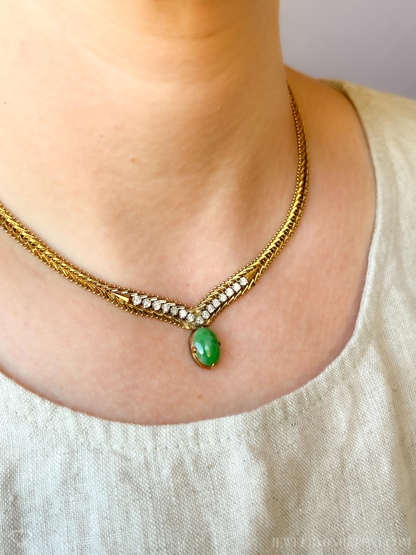 Vintage Jade and Diamond Necklace in 14k Gold